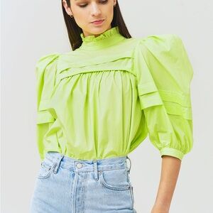 Lime Green Puff Sleeve Women's Top